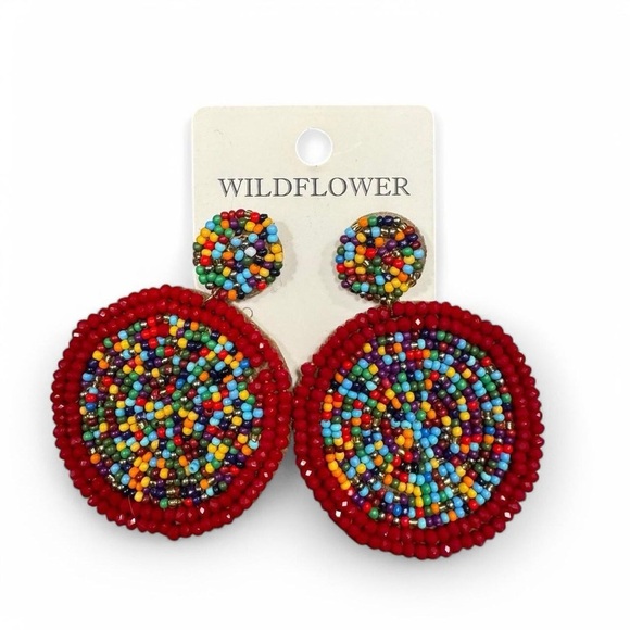 Bohemian Elegant Multicolor Beaded Drop Earrings, Fun Oversized Statement Style - Picture 1 of 3